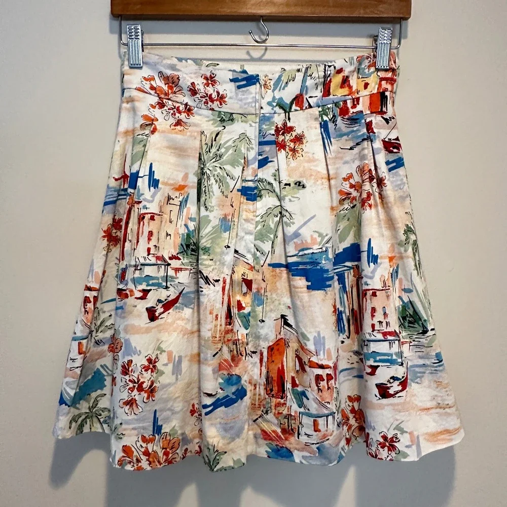 Lorsay Tropical Scenic Skirt Women 34 / 2 US Pleated Cotton Blend Beach Vacation